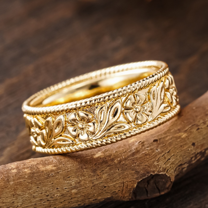 Women's Classic Carve Flower Leaf Ring for Casual and Party Wear